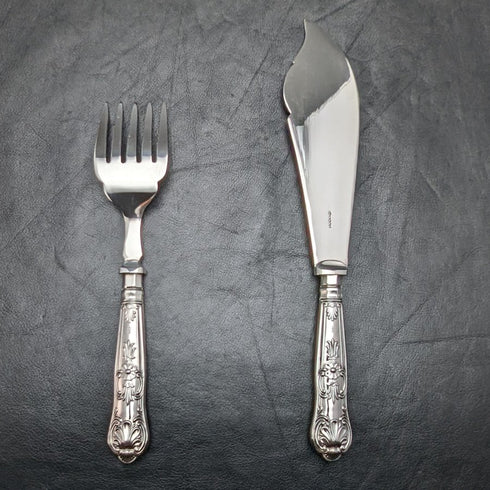 1936 British vintage sterling silver handle cutlery 6x2 & server set in wooden box